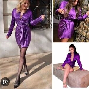 Zara Satin Effect Wrap Dress. New W/Tags.